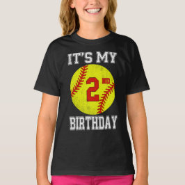 It's My 2nd Birthday Girl Softball 2 Year Old T Shirt
