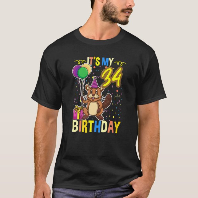 Its My 34th Birthday Beaver T Shirt (Framsida)