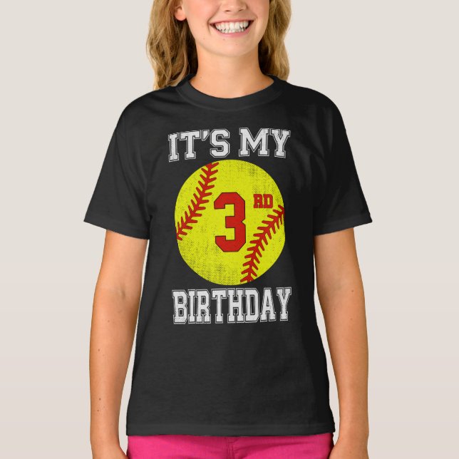 It's My 3rd Birthday Girl Softball 3 Year Old T Shirt (Framsida)