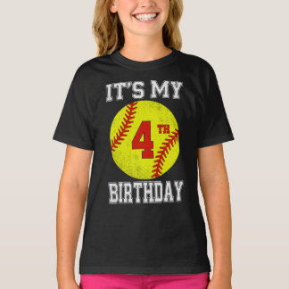 It's My 4th Birthday Girl Softball 4 Year Old T Shirt