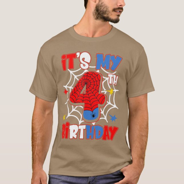 Its My 4th Birthday Spiderheme Party 4 Year Old Bo T Shirt (Framsida)