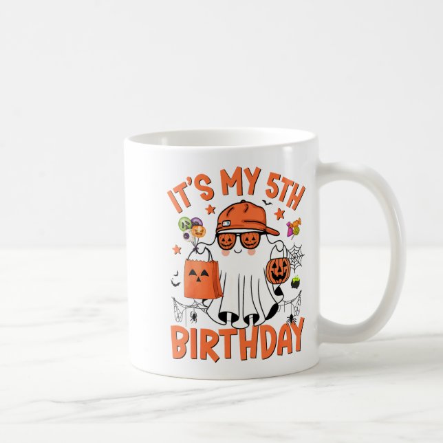 Its My 5th Birthday Funny Halloween Boo Ghost 5th  Kaffemugg (Höger)