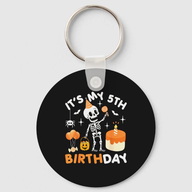 It's My 5th Birthday-funny Halloween Skeleton 5th  Nyckelring (Framsida)
