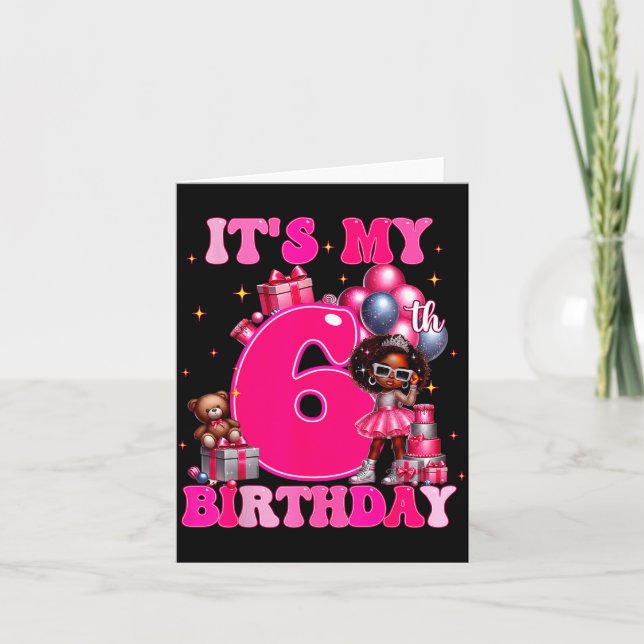 It's My 6th Birthday Black Girl 6 Year Old Melanin Kort (Framsida)