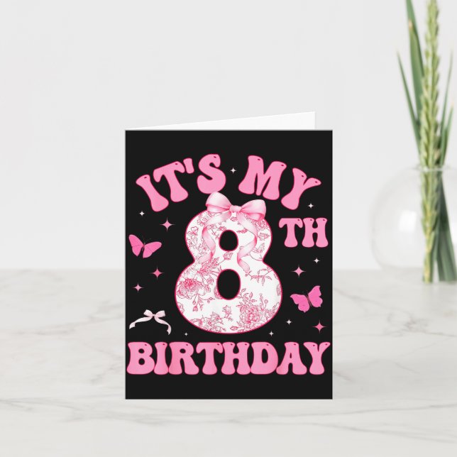 It's My 8th Birthday Nk Coquette Bow 8 Year Old Bi Kort (Framsida)