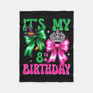It's My 8th Birthday Witch Nk And Green Bow Croche Fleecefilt