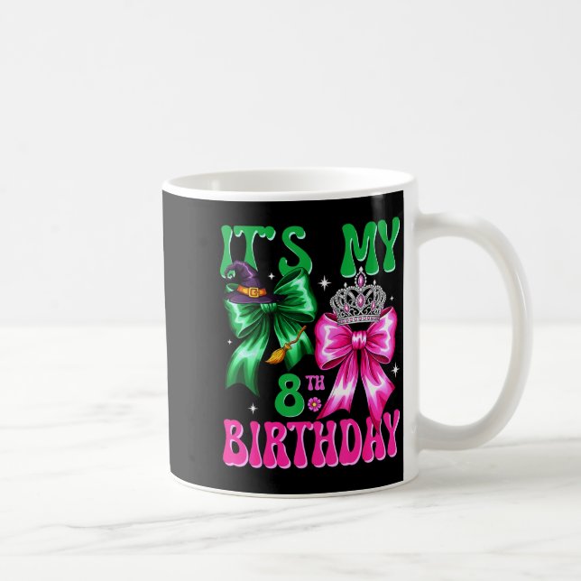 It's My 8th Birthday Witch Nk And Green Bow Croche Kaffemugg (Höger)