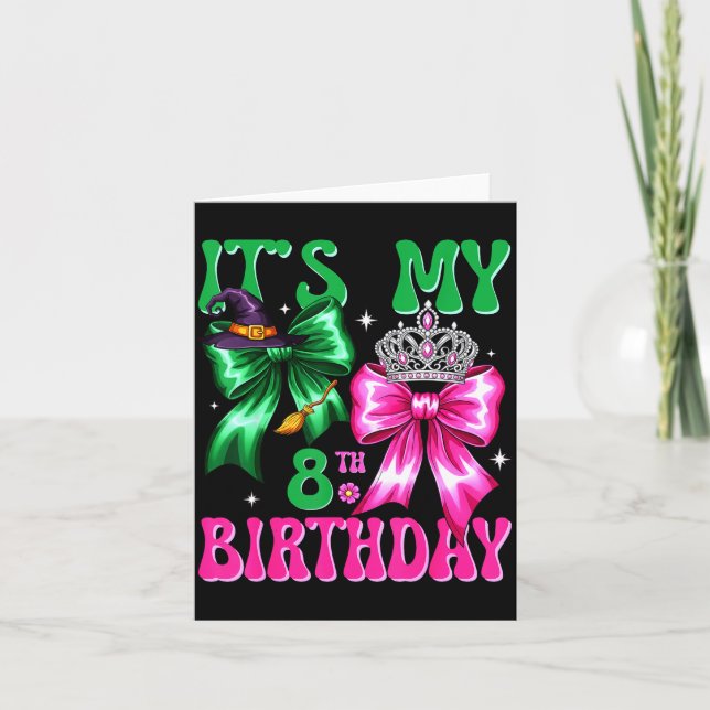 It's My 8th Birthday Witch Nk And Green Bow Croche Kort (Framsida)