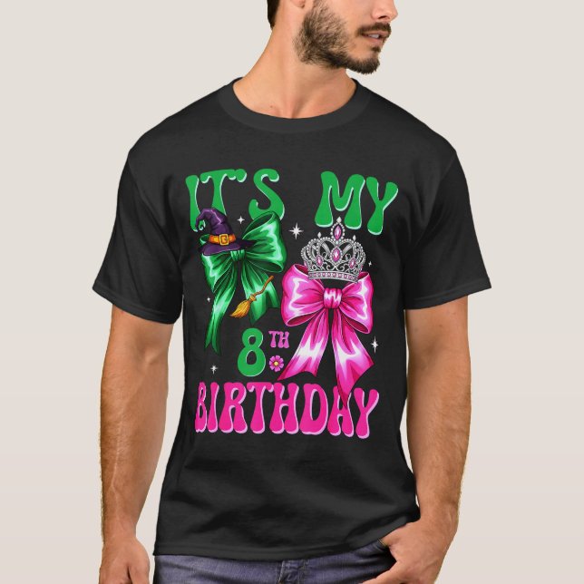 It's My 8th Birthday Witch Nk And Green Bow Croche T Shirt (Framsida)