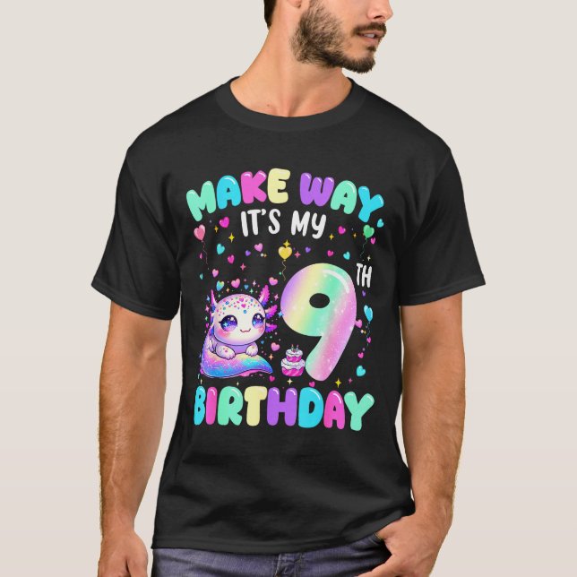 It's My 9th Birthday Girl Cute Axolotl 9 Year Old  T Shirt (Framsida)