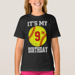 It's My 9th Birthday Girl Softball 9 Year Old T Shirt