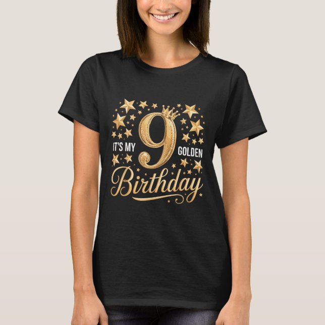 It's My 9th Golden Birthday 9 Year Old Bday Groovy T Shirt (Framsida)