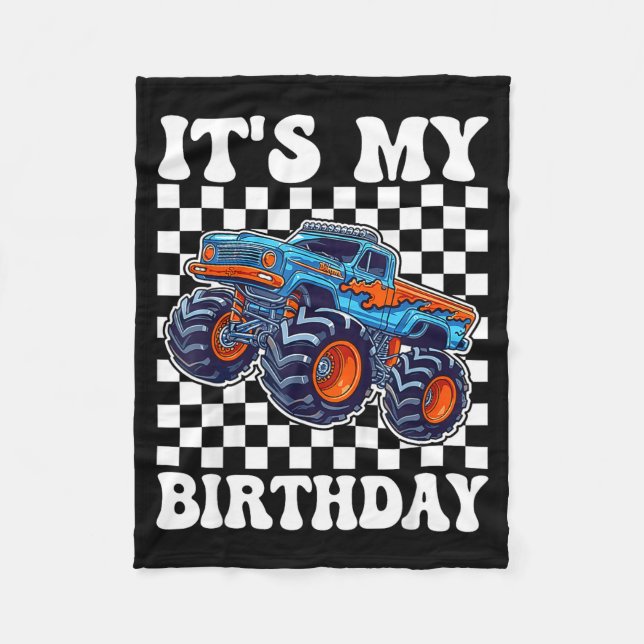 It's My Birthday Boy Monster Truck Bday Party Kids Fleecefilt (Framsidan)