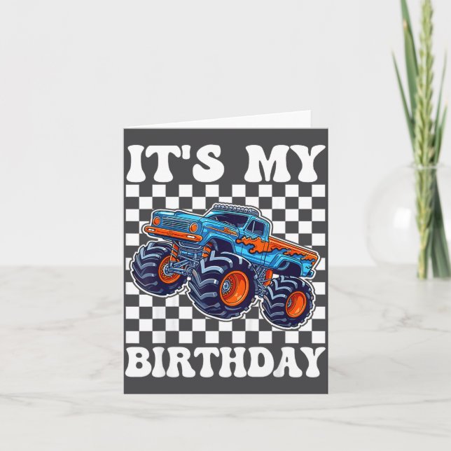 It's My Birthday Boy Monster Truck Bday Party Kids Kort (Framsida)