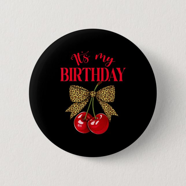 It's My Birthday Cute Cherry Leopard Coquette Bow  Knapp (Framsida)