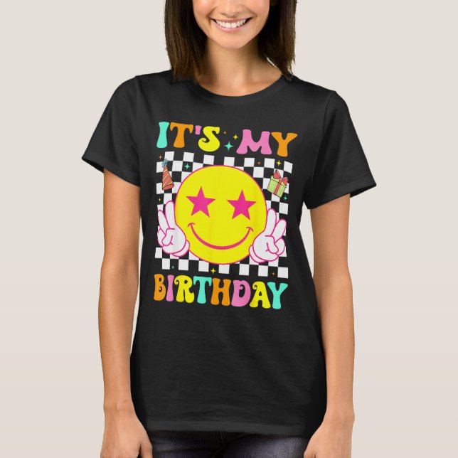 Its My Birthday Happy Smile Face Peace Girls Kids  T Shirt (Framsida)