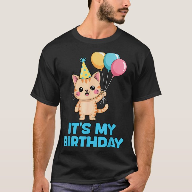 Its My Birthday Kawaii Cat  T Shirt (Framsida)
