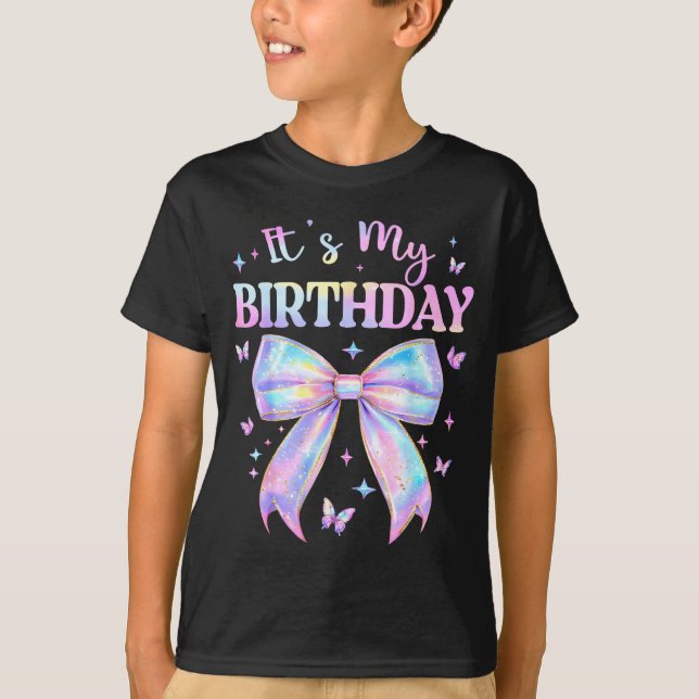 It's My Birthday Tie Dye Coquette Bow Butterfly Bi T Shirt (Framsida)