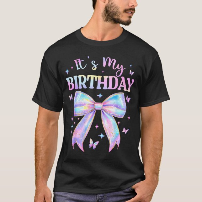 It's My Birthday Tie Dye Coquette Bow Butterfly Bi T Shirt (Framsida)