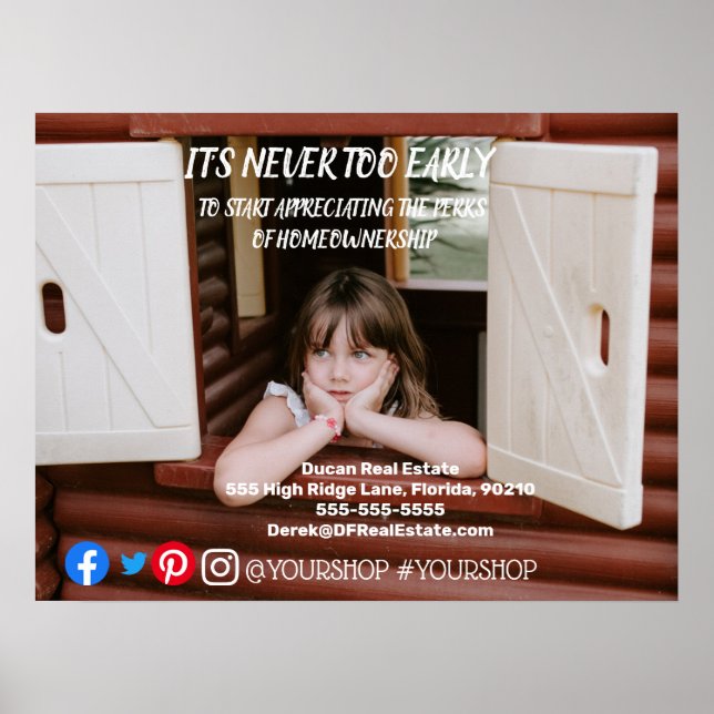 It's never to early real estate marketing postcard poster (Framsidan)