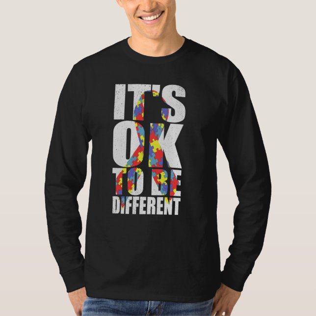Its Ok To Be Different Autism Awareness Puzzle Rib T Shirt (Framsida)