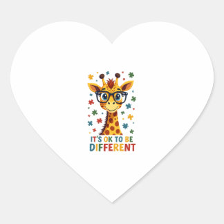 It's Ok To Be Different Giraffe Autism Awareness B Hjärtformat Klistermärke