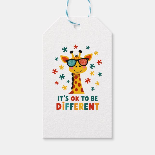 It's Ok To Be Different Giraffe Autism Awareness B Presentetikett (Framsidan)
