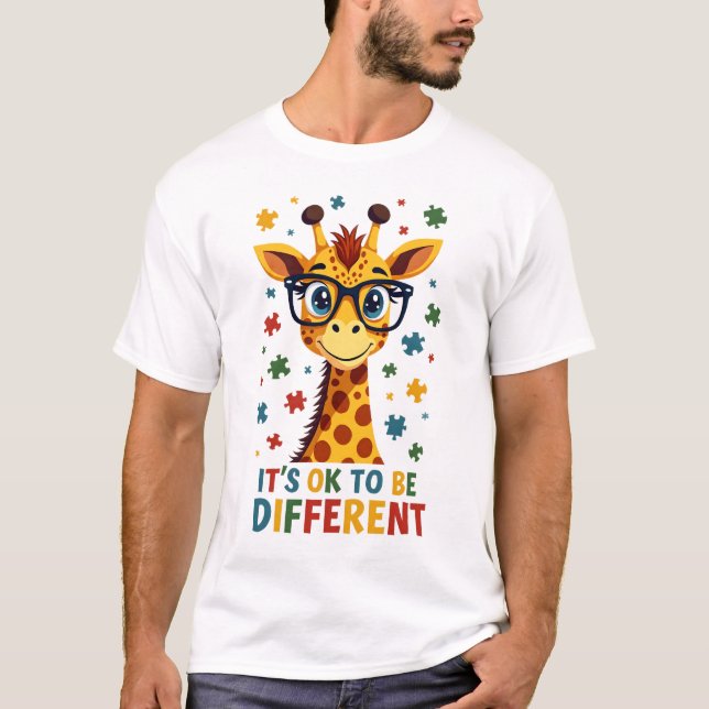 It's Ok To Be Different Giraffe Autism Awareness B T Shirt (Framsida)