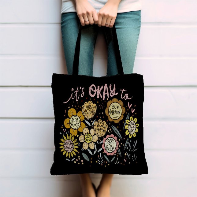 It's Okay To Boho Floral Tote Bag Tygkasse (Skapare uppladdad)