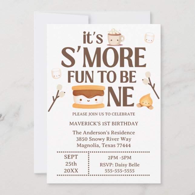 It's S'more Fun to Be One Kids 1st Birthday  Inbjudningar (Framsida)