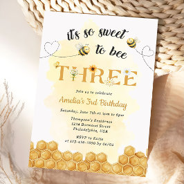 It's So Sweet To Bee 3rd Birthday Invitation Inbjudningar