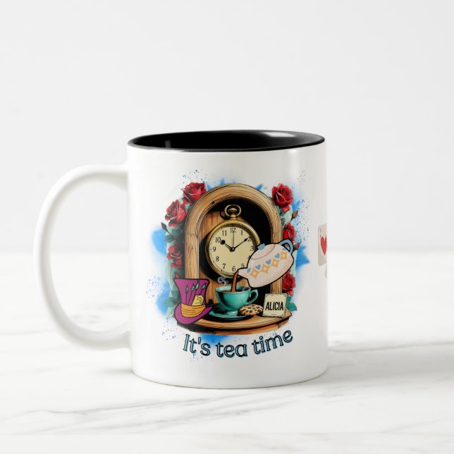 "It's Tea Time"  – Alice in Wonderland inspired Två-Tonad Mugg (Vänster)