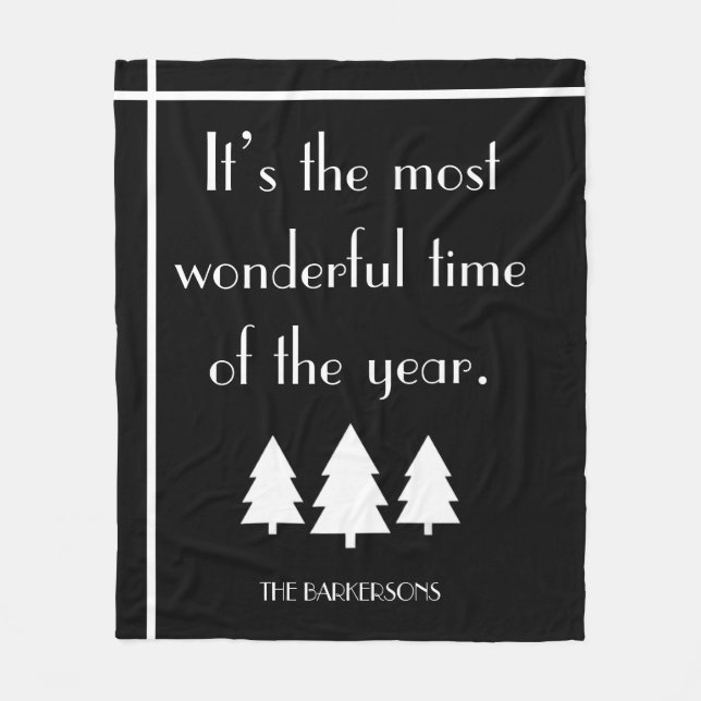It's The Most Wonderful Time Black & White Holiday Fleecefilt (Framsidan)