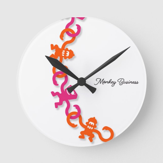 It's time for Monkey Business Round Wall Clock Rund Klocka (Framsida)