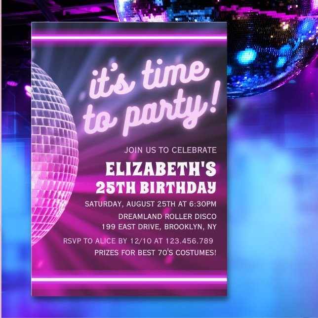 It's time to Party | Disco Birthday Theme Inbjudningar (Skapare uppladdad)