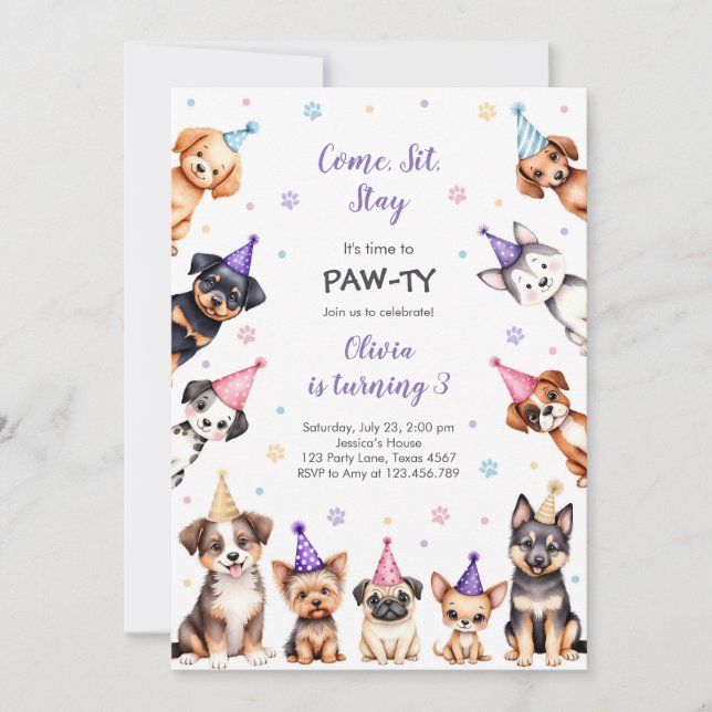 It's Time to Paw-ty Party Animals Kids Birthday In Inbjudningar (Framsida)