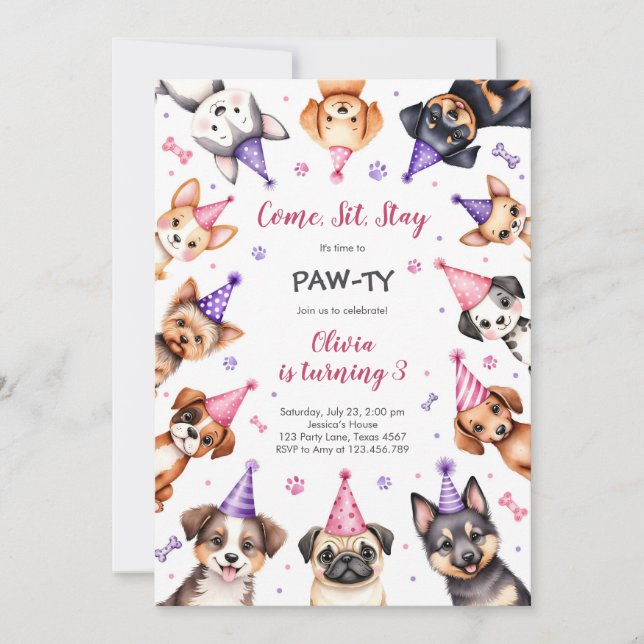 It's Time to Paw-ty Party Animals Kids Birthday Inbjudningar (Framsida)