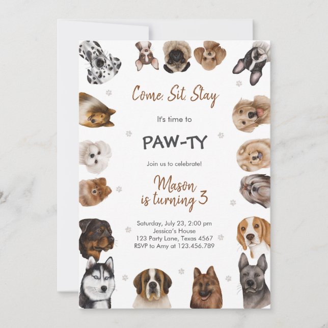 It's Time to Paw-ty Party Animals Kids Birthday Inbjudningar (Framsida)