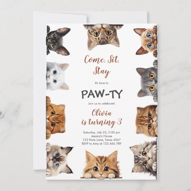It's Time to Paw-ty Party Animals Kids Birthday Inbjudningar (Framsida)