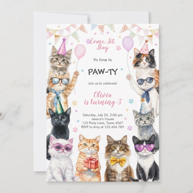 It's Time to Paw-ty Party Animals Kids Birthday Inbjudningar (Framsida)