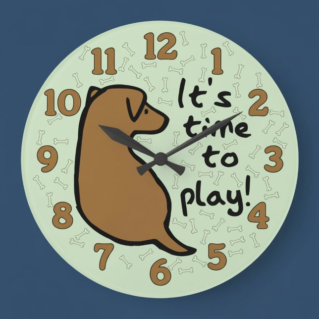It's Time To Play with Dog Wall Clock Stor Klocka (It's time to play wall clock for dog lovers.)