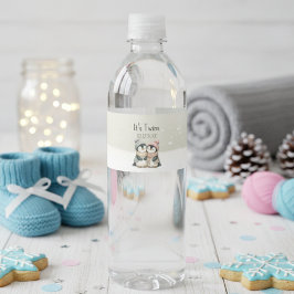 Its Twins Winter penguin Baby Shower theme Vattenflaska Etikett