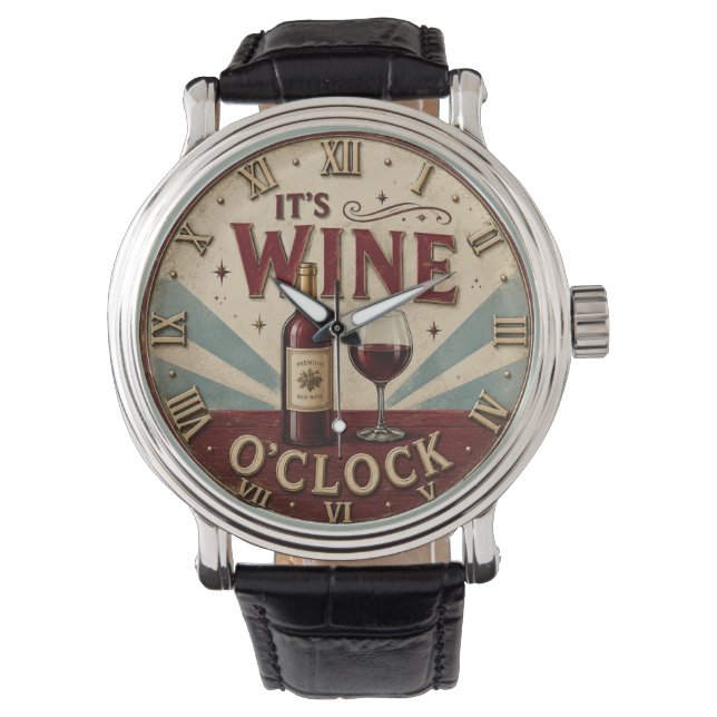 It's Wine O'Clock Rustic Home Bar  Armbandsur (Framsida)