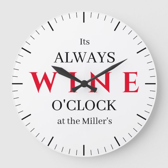 It's Wine O'Clock Wall Clock | Funny Wine Bar  Stor Klocka (Framsida)