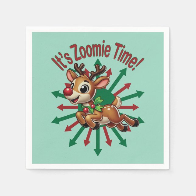 "It's Zoomie Time! Christmas Reindeer Pappersservett (Framsidan)