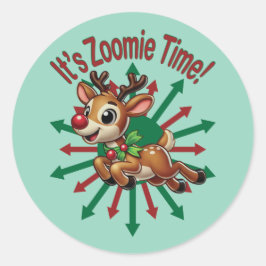 "It's Zoomie Time! Christmas Reindeer Runt Klistermärke