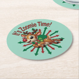 "It's Zoomie Time! Christmas Reindeer Underlägg Papper Rund