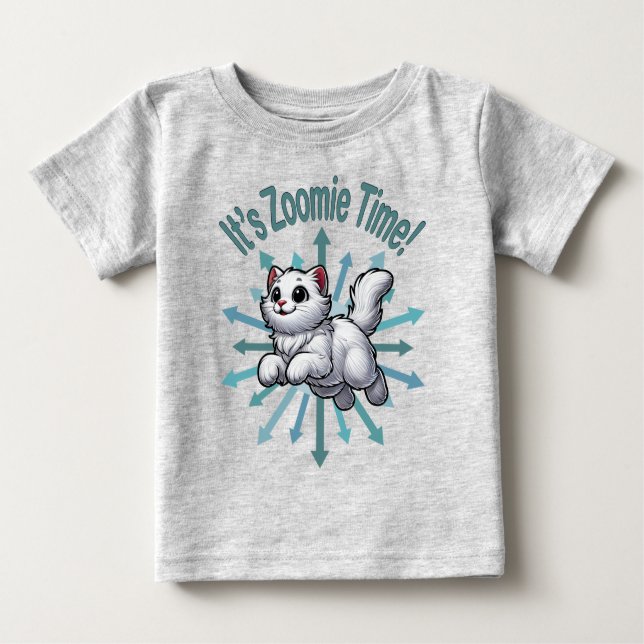 It's Zoomie Time White Cat T Shirt (Framsida)
