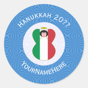 Itslian Angel Hanukkah Flag Personlig  Runt Klistermärke