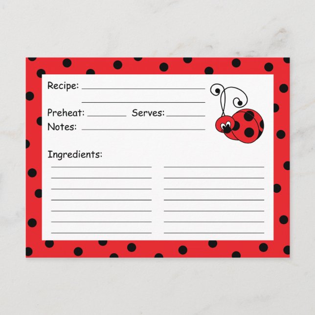 Itty Bitty Ladybug Red Recipe-kort Vykort (Framsida)